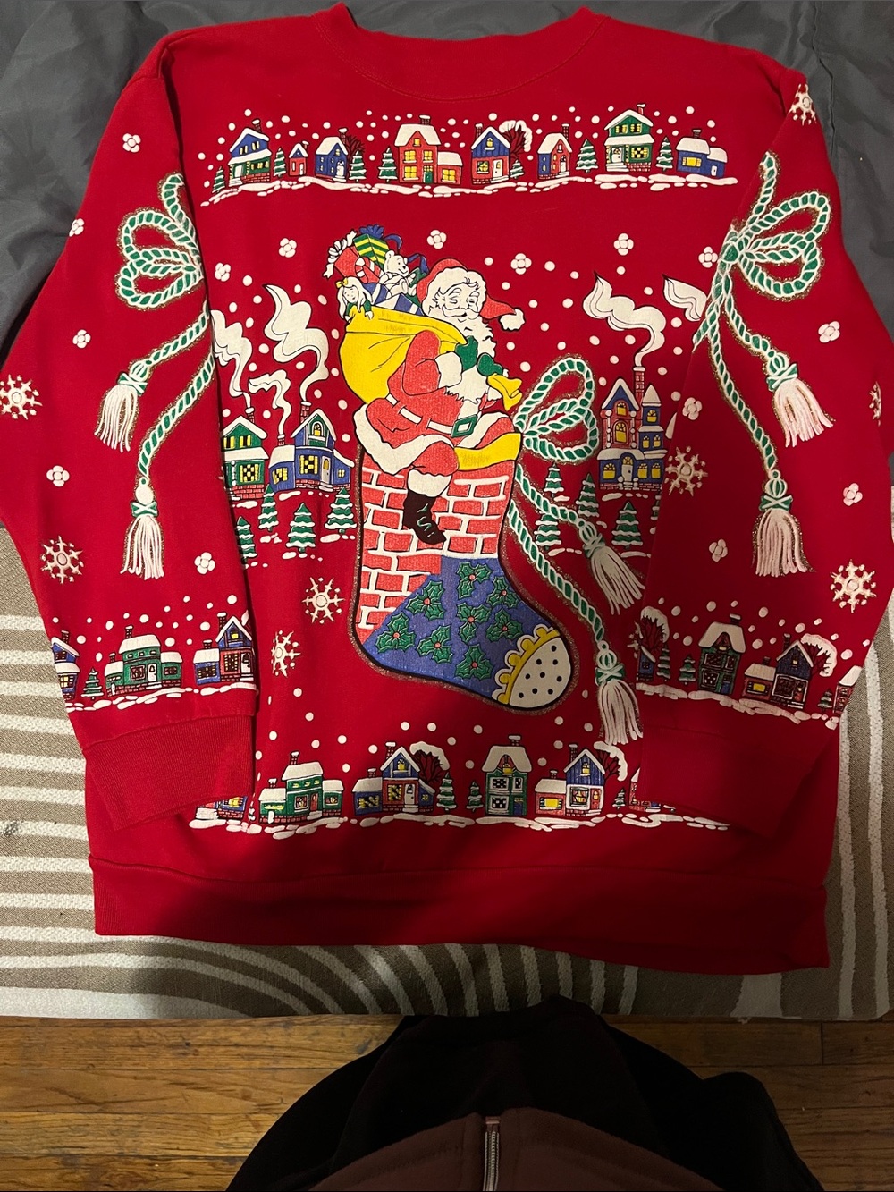 Holiday Time Red Christmas Crewneck Sweater with Santa Chimney Motif